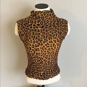Vintage leopard print top with accordion style pleats 90s Y2K made in USA